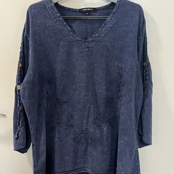 Compliments Women’s Chambray Pullover Embroidered Tunic Top Size XL Blue - Picture 3 of 12